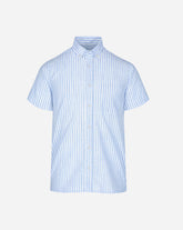 Camisa Regular Fit Azul Claro A Rayas De Manga Corta