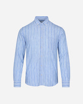 Camisa Regular Fit A Rayas Azul De Algodón