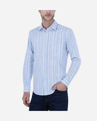 Camisa Casual Slub Barcode Azul Claro