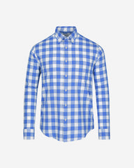 Camisa Casual Slub a Cuadros Azul Claro