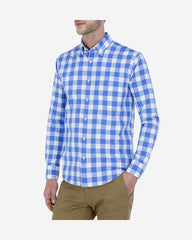 Camisa Casual Slub a Cuadros Azul Claro