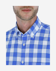 Camisa Casual Slub a Cuadros Azul Claro