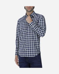 Camisa Casual Popelina Cuadros Marino