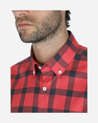 Camisa Casual Popelina Cuadros Rojo
