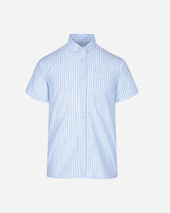 Camisa Regular Fit Azul Claro A Rayas De Manga Corta