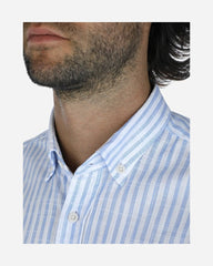 Camisa Regular Fit Azul Claro A Rayas De Manga Corta