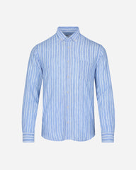 Camisa Regular Fit A Rayas Azul De Algodón