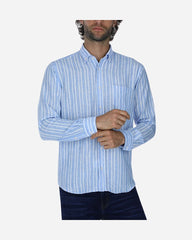 Camisa Regular Fit A Rayas Azul De Algodón