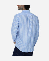Camisa Regular Fit A Rayas Azul De Algodón