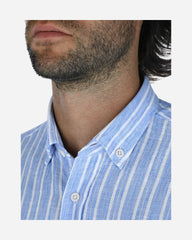 Camisa Regular Fit A Rayas Azul De Algodón