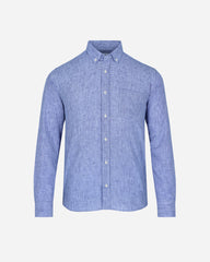 Camisa Regular Fit Azul Diseño Liso De Manga Larga