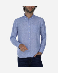 Camisa Regular Fit Azul Diseño Liso De Manga Larga