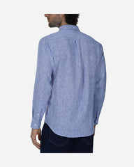 Camisa Regular Fit Azul Diseño Liso De Manga Larga