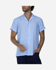 Camisa Regular Fit Azul Diseño Liso De Manga Corta