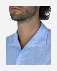 Camisa Regular Fit Azul Diseño Liso De Manga Corta