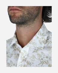 Camisa Slub Print Floreado Beige