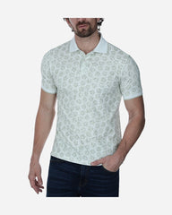 Polo En Tejido Pique Estampado Floral Olivo En Fondo Claro