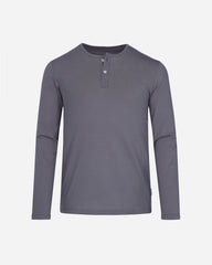 Playera Tipo Henley Manga Larga Gris Oscuro