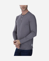 Playera Tipo Henley Manga Larga Gris Oscuro